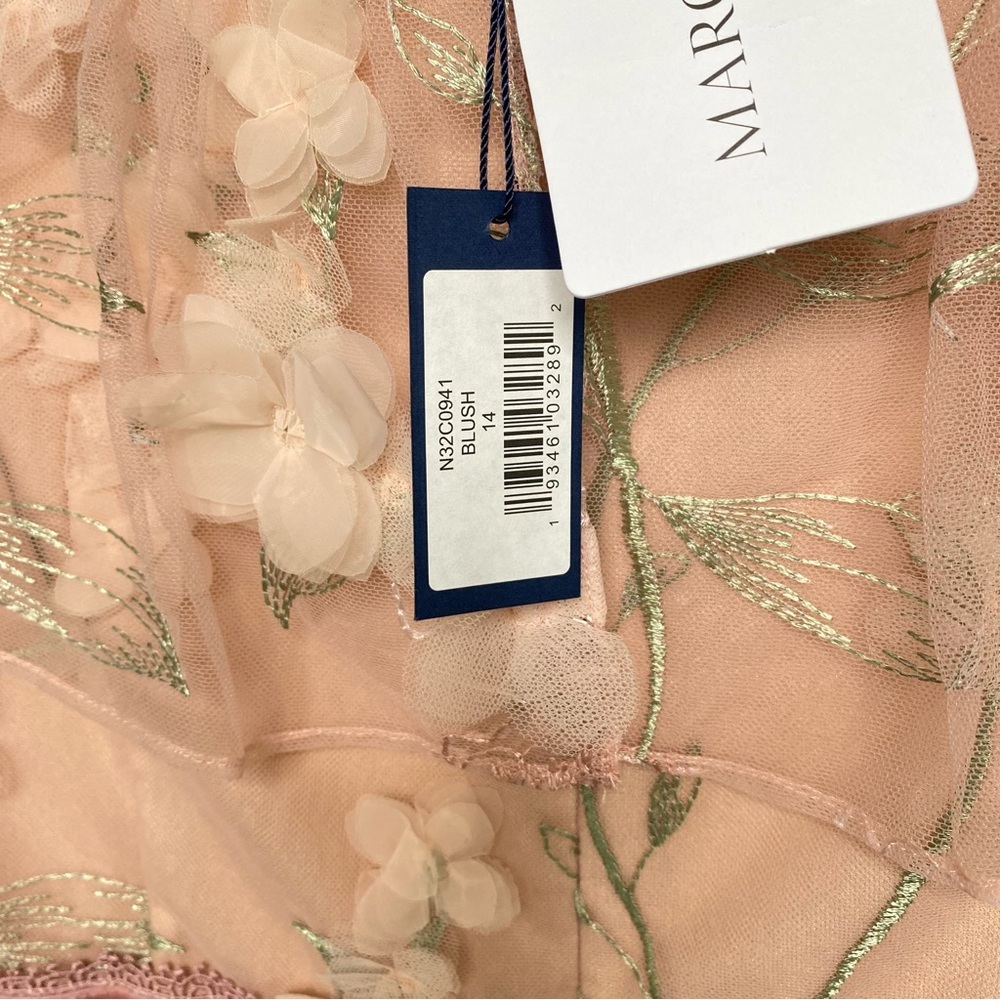 Marchesa Notte Dress Evening Embroidered Organza 3 D Blush Pale Pink Gown Sz 14 - Picture 8 of 11